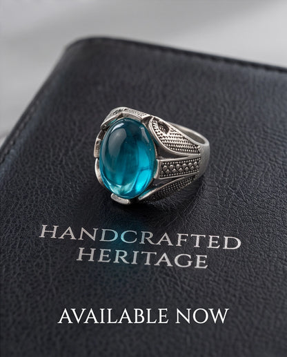 Cerulean Zenith Stippled Signet Ring