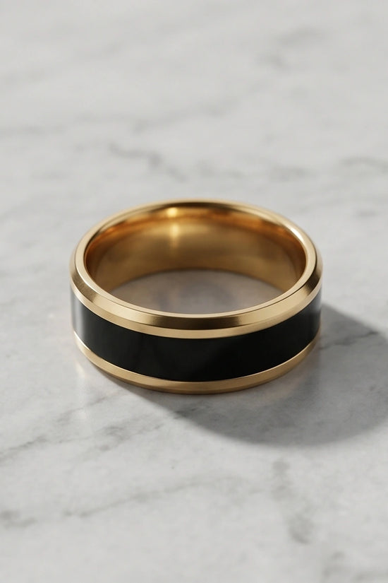 Classic Gold Black Enamel Band Ring