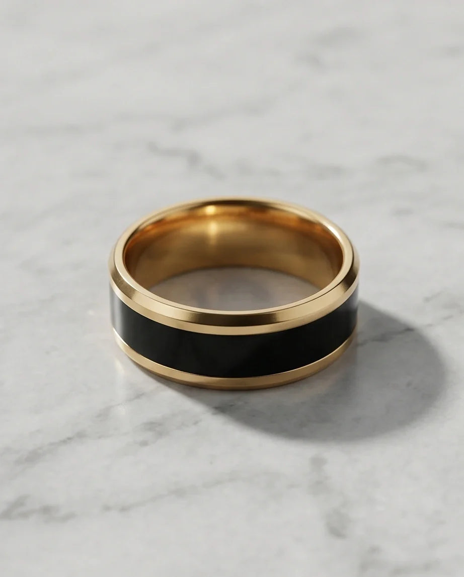 Classic Gold Black Enamel Band Ring