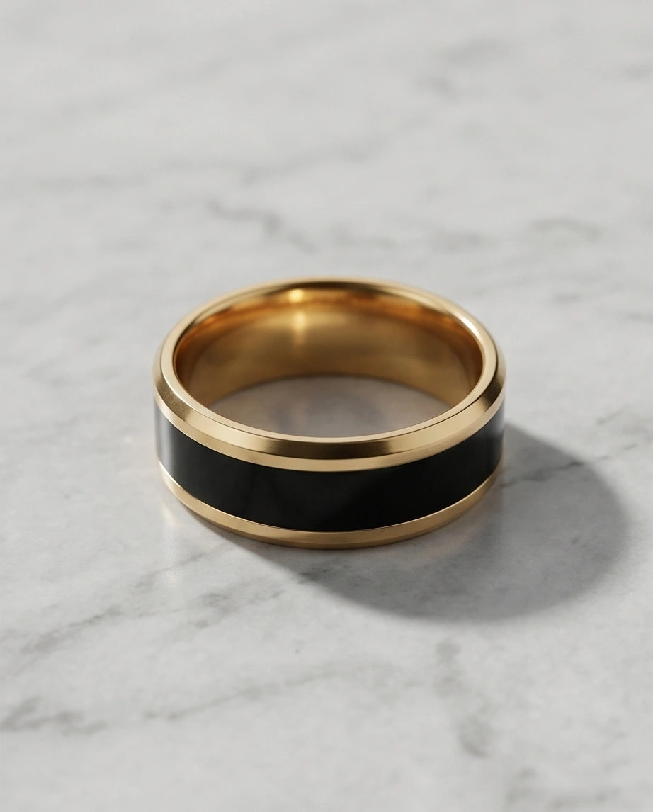 Classic Gold Black Enamel Band Ring