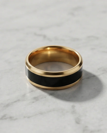 Classic Gold Black Enamel Band Ring