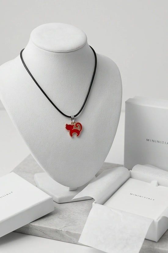 Gold and Red Cat Pendant Necklace
