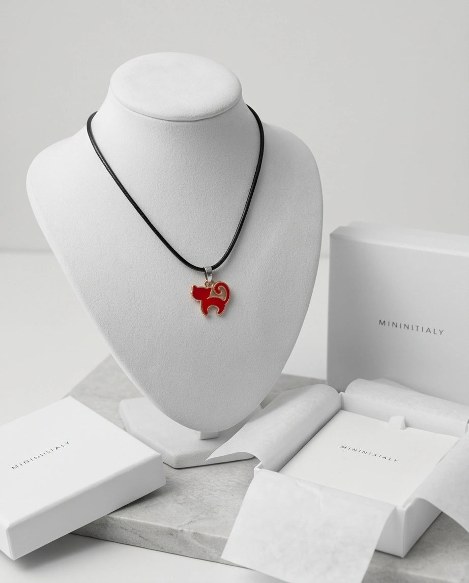 Gold and Red Cat Pendant Necklace