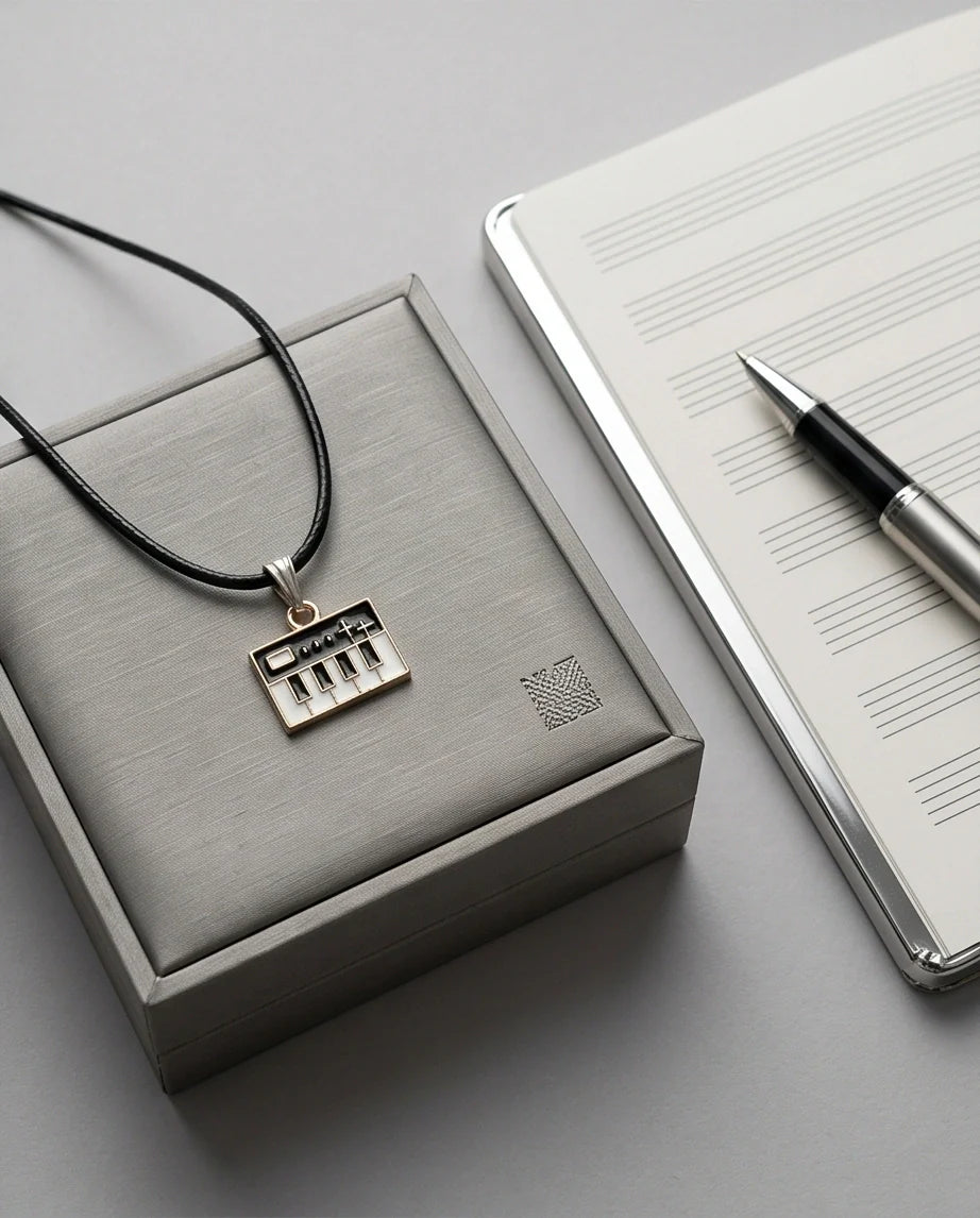 Gold and Black Synthesizer Keyboard Necklace