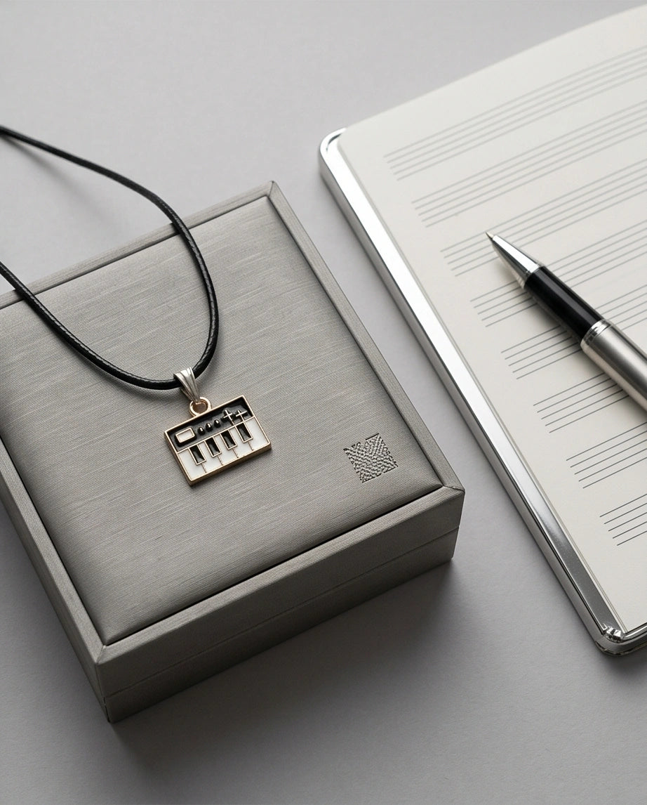 Gold and Black Synthesizer Keyboard Necklace