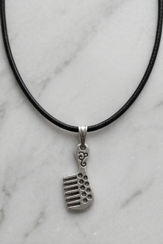 Silver Hair Comb Pendant Necklace