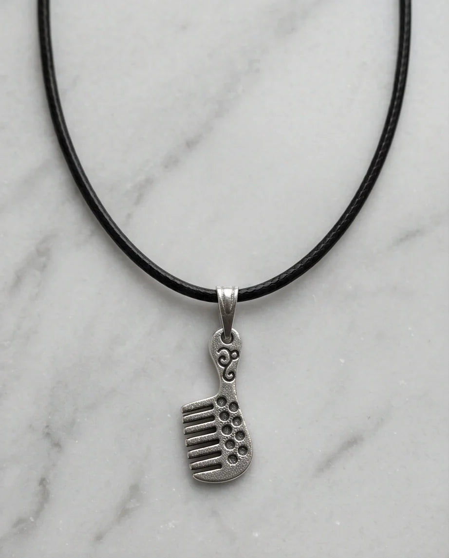 Silver Hair Comb Pendant Necklace
