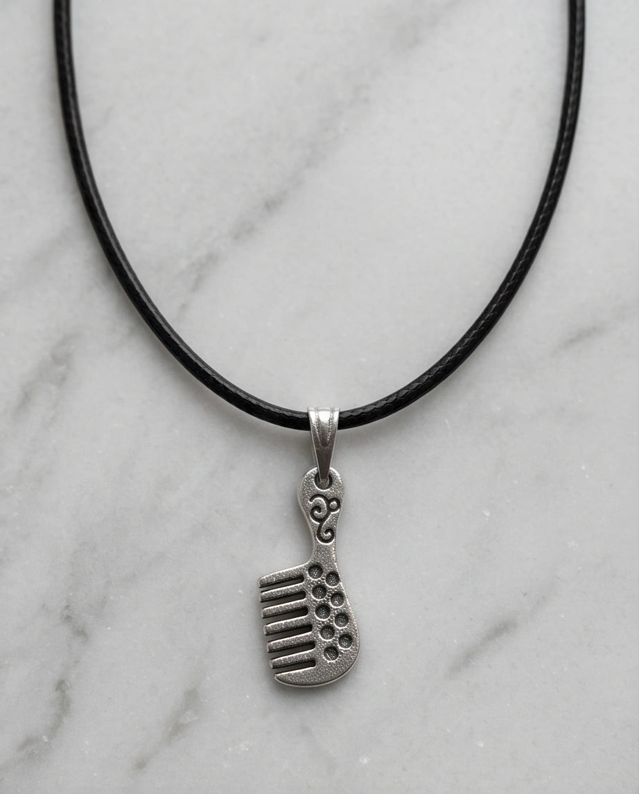 Silver Hair Comb Pendant Necklace