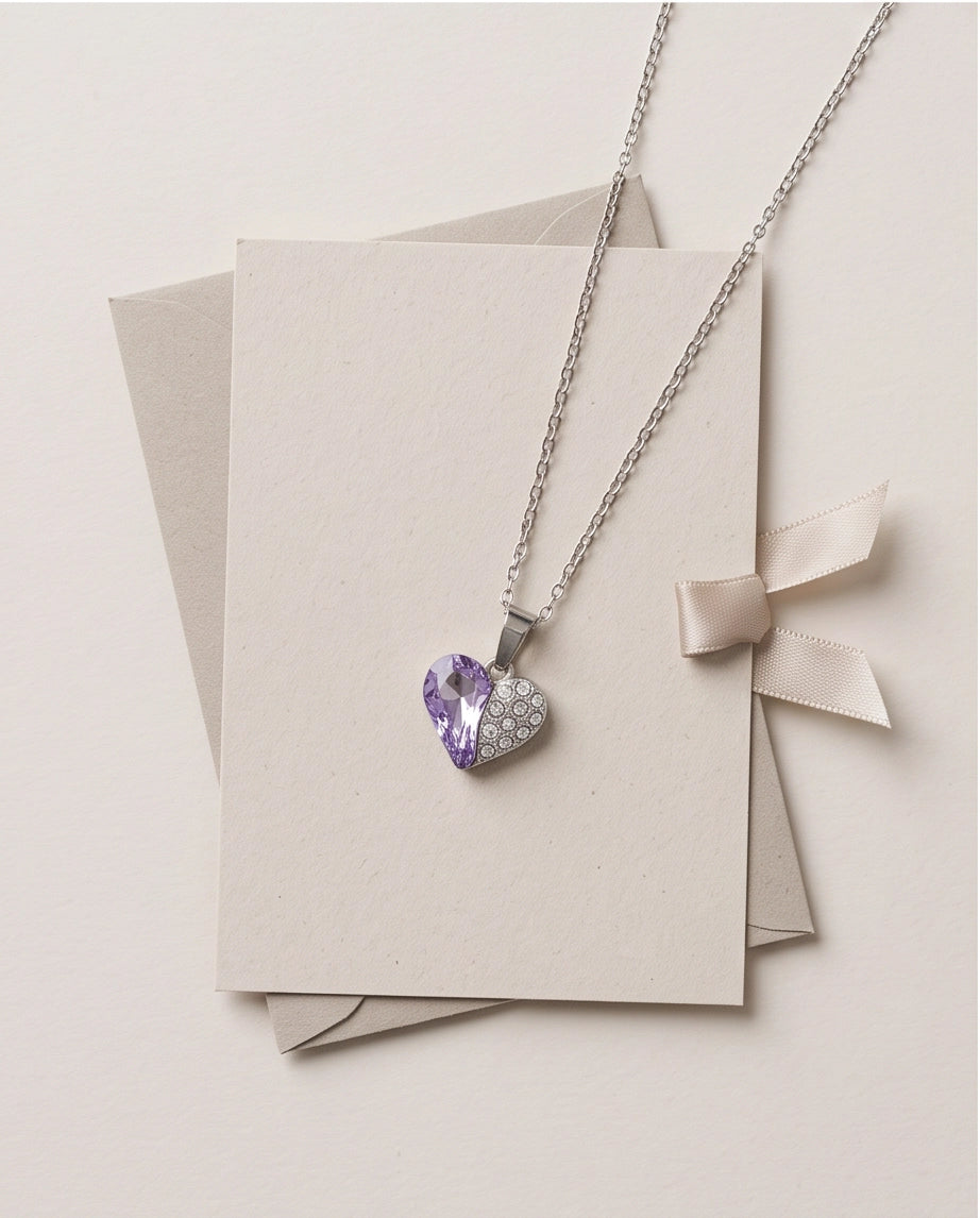 Silver Amethyst Heart Pavé Pendant Necklace