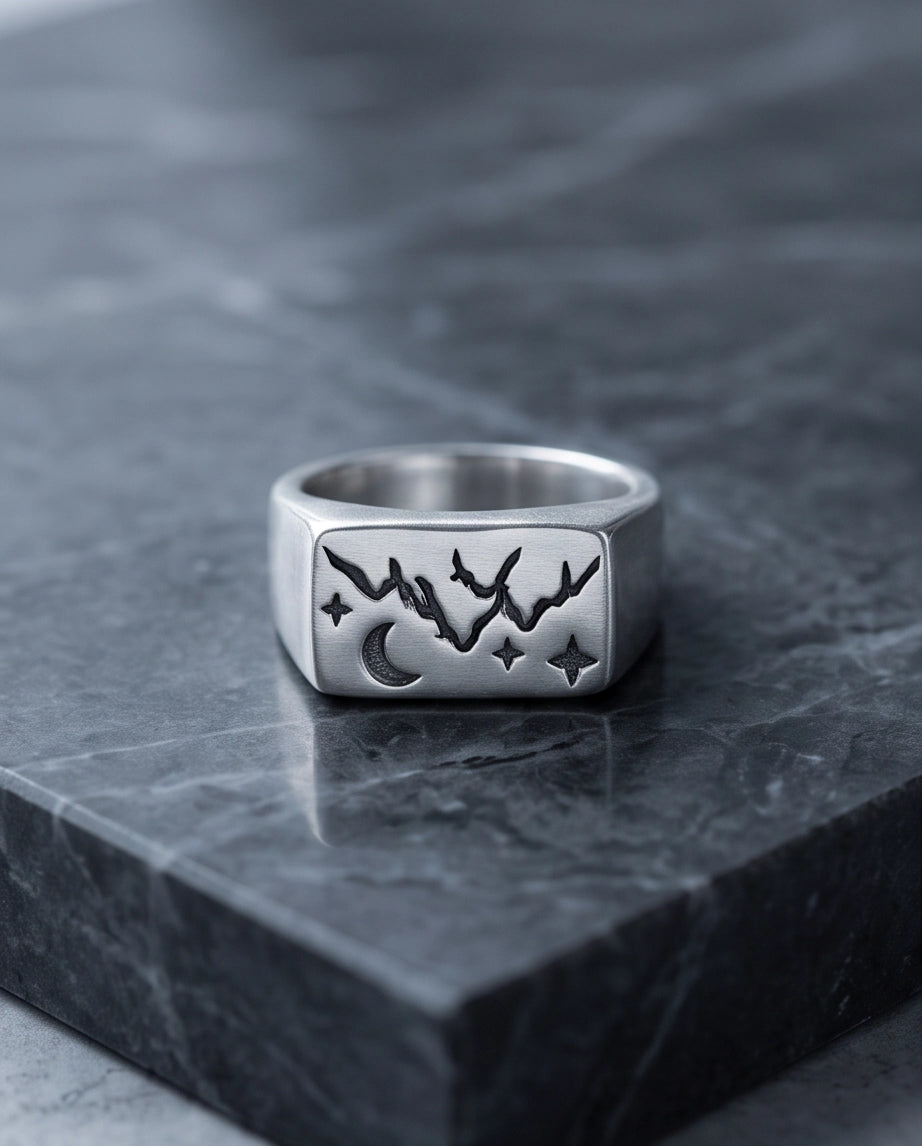 Celestial Mountain & Moon Signet Ring