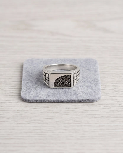 Garnet Micro-Pavé Geometric Segment Band Silver Ring