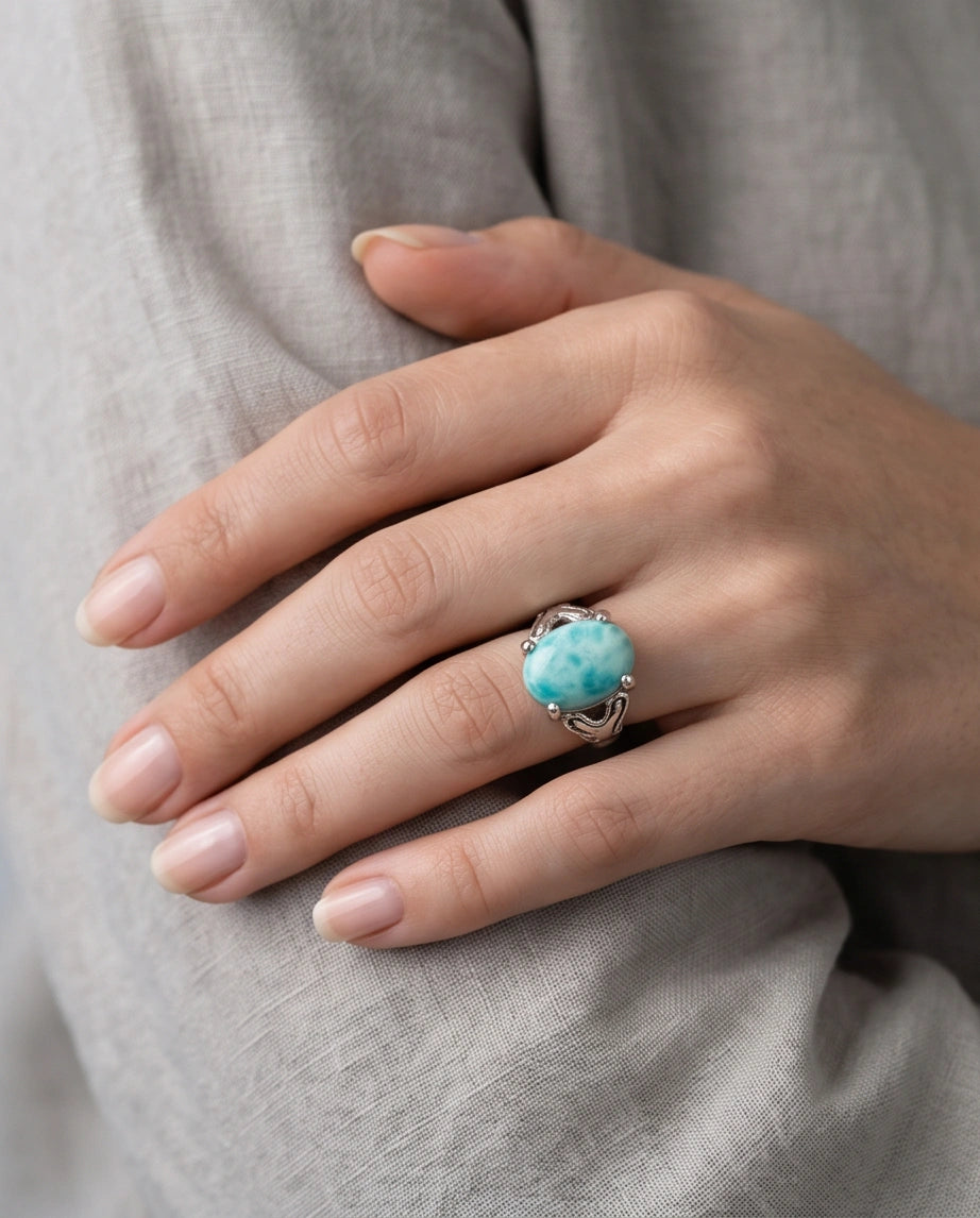 Oceanic Larimar Filigree Ring