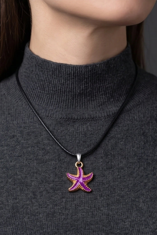 Textured Purple Starfish Enamel Pendant Necklace