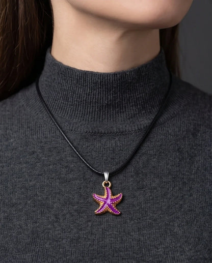 Textured Purple Starfish Enamel Pendant Necklace