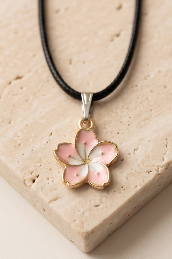 Blushing Cherry Blossom Enamel Pendant Necklace