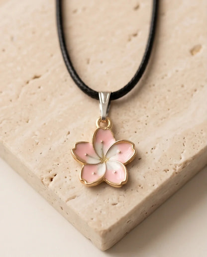 Blushing Cherry Blossom Enamel Pendant Necklace
