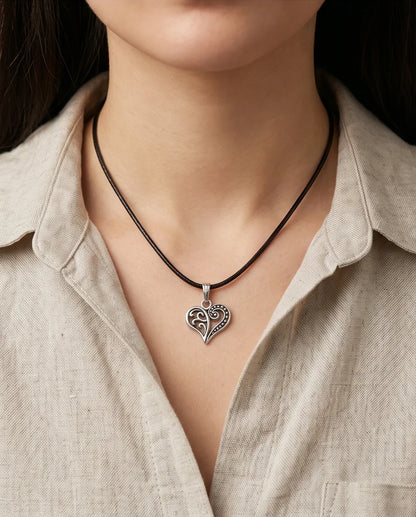 Silver Filigree Heart Pendant Necklace