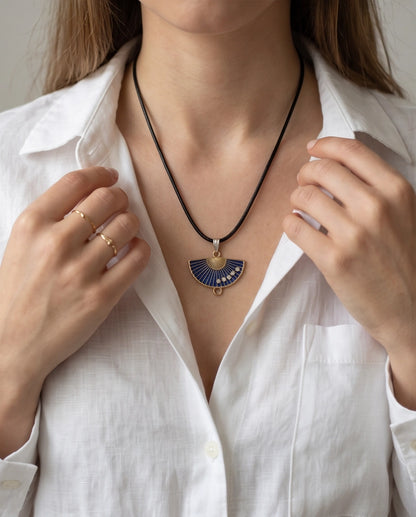 Royal Blue Floral Fan Pendant Necklace
