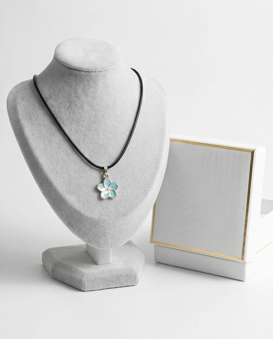 Gold and Pastel Blue Blossom Necklace