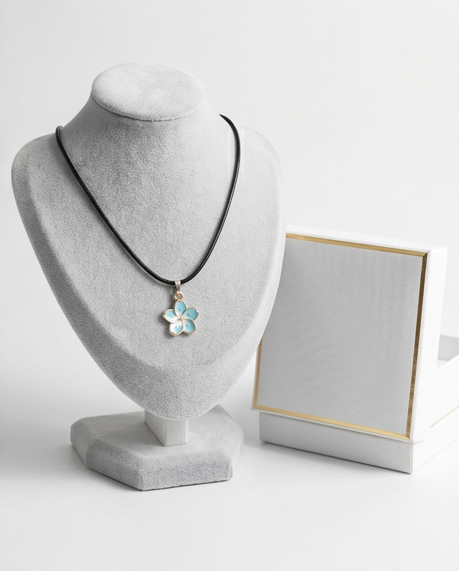Gold and Pastel Blue Blossom Necklace