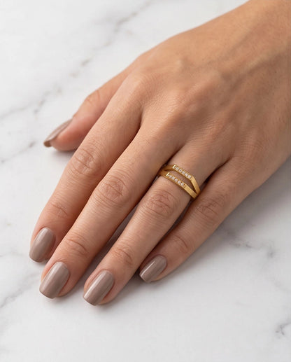 Gold Dual Geometric Bar Micro-Pavé Ring
