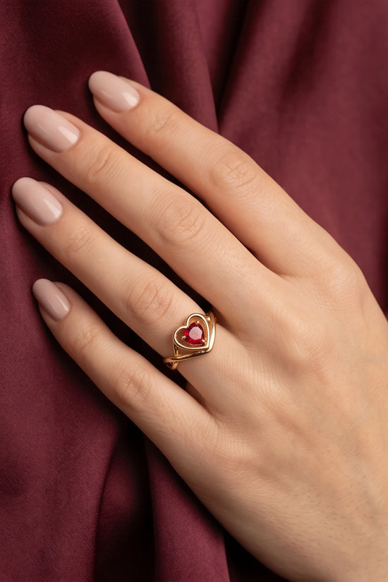 Gold Ruby Heart Twisted Infinity Ring