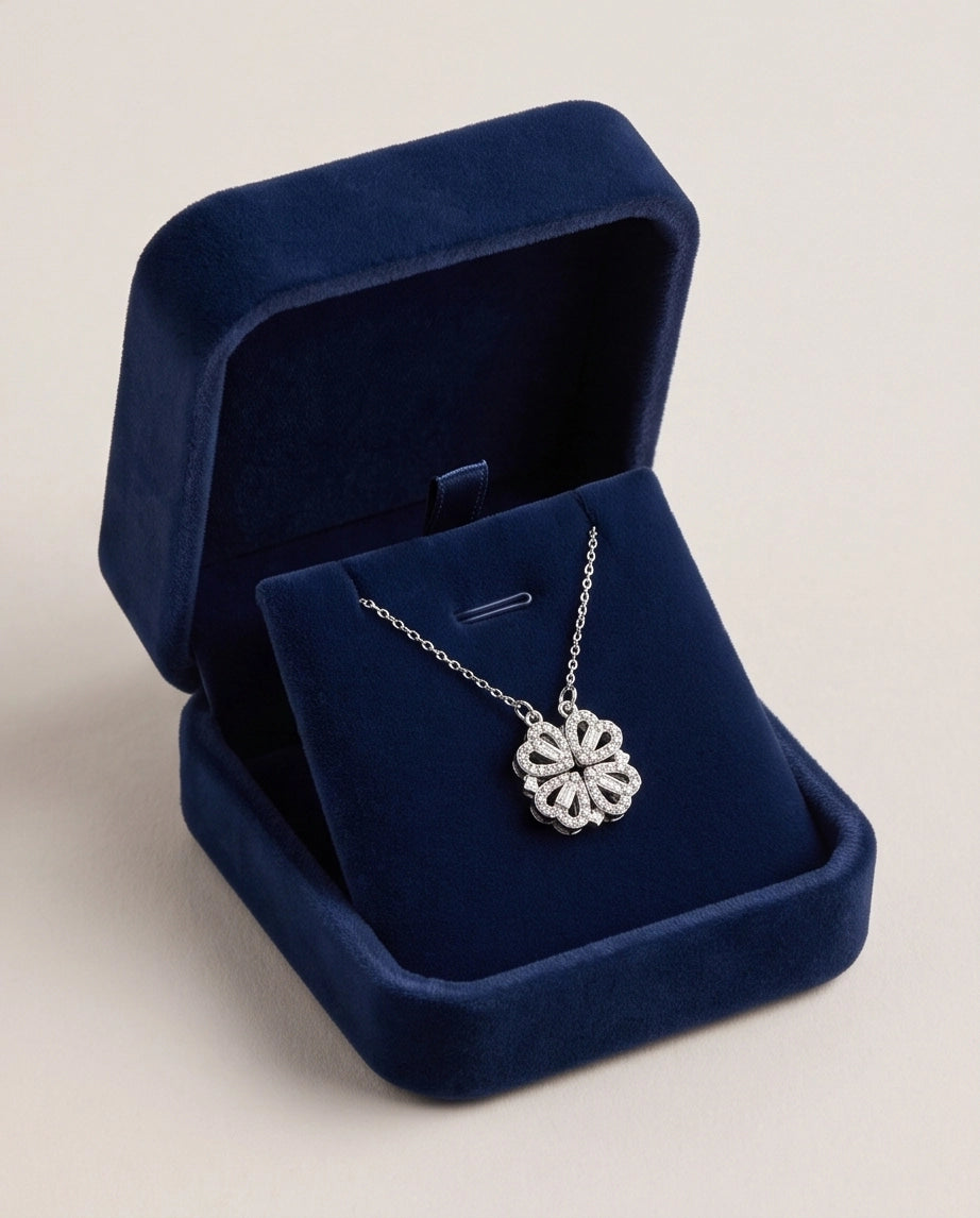 Silver Convertible 2-in-1 Heart Clover Necklace