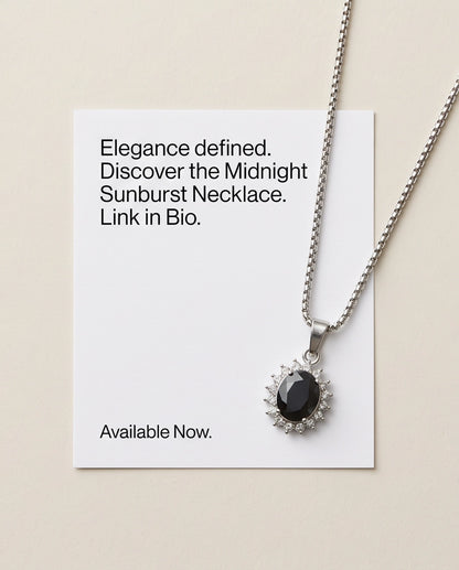 Silver Black Gem Oval Halo Medallion Pendant Necklace