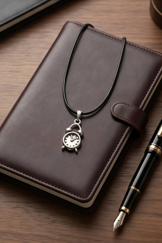 Silver Retro Alarm Clock Pendant Necklace