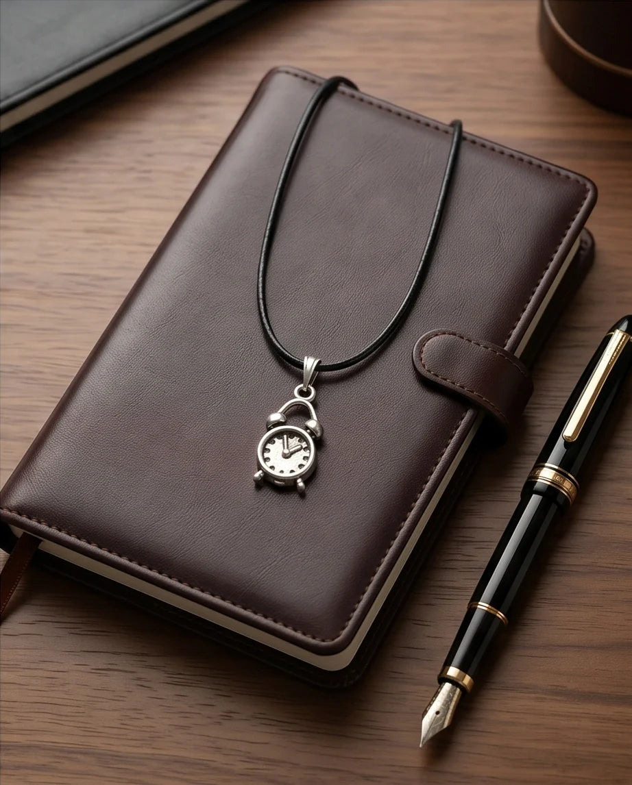 Silver Retro Alarm Clock Pendant Necklace
