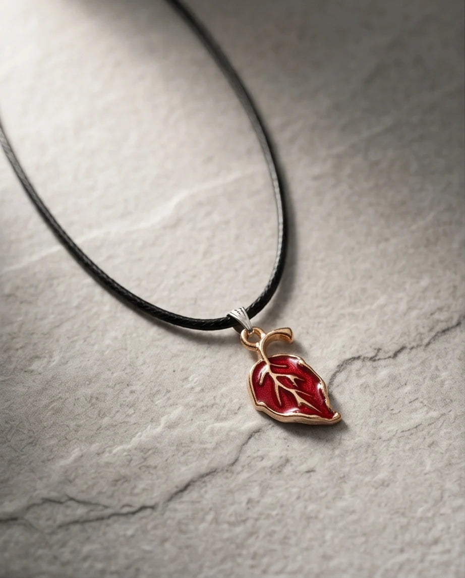 Gold and Red Leaf Pendant Necklace