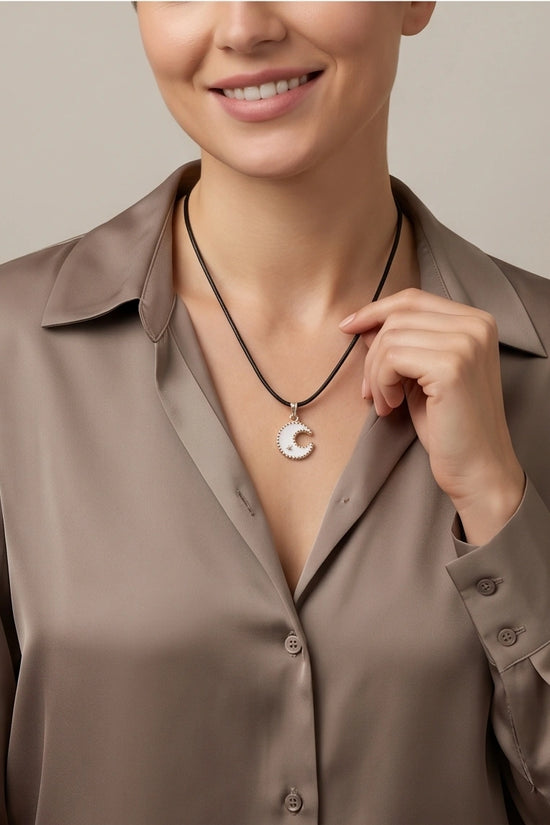 Gold and White Celestial Crescent Moon Necklace