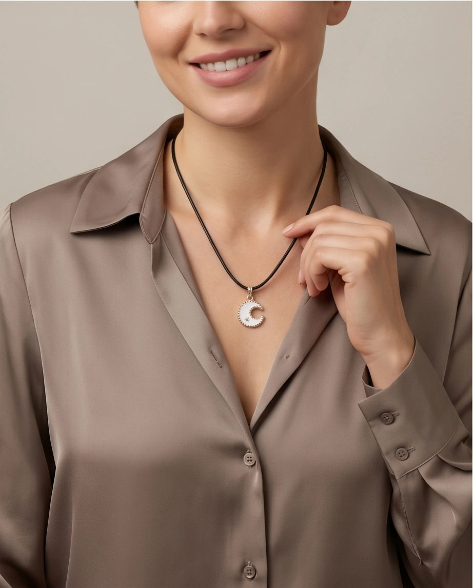 Gold and White Celestial Crescent Moon Necklace