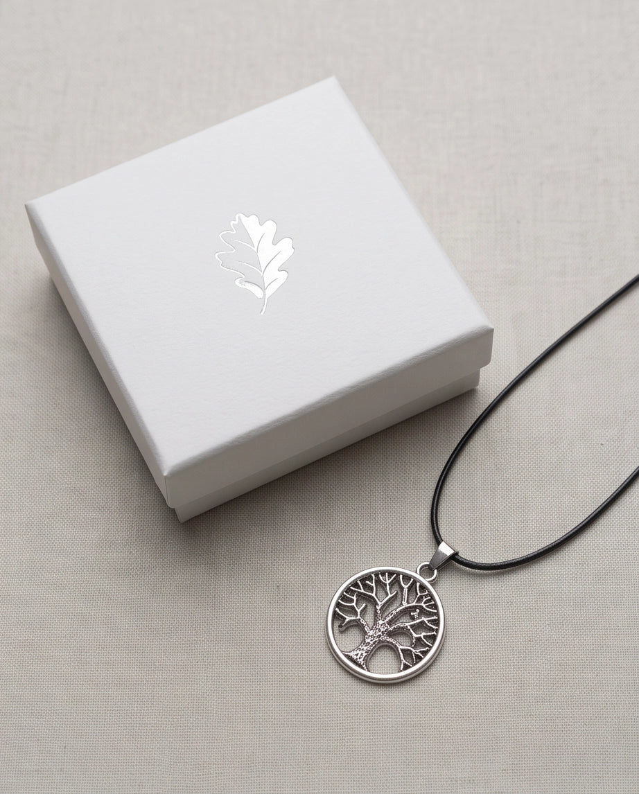 Silver Tree of Life Medallion Cord Necklace