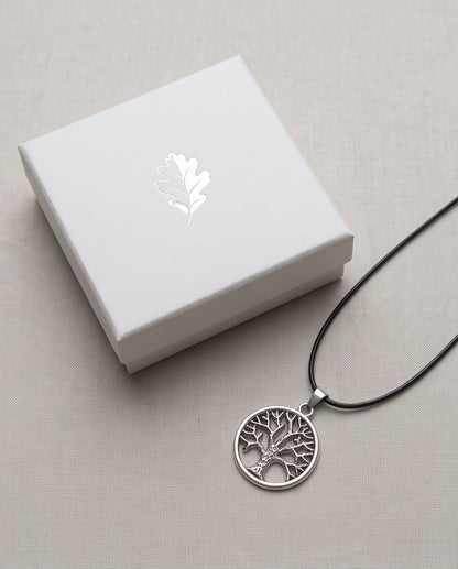 Silver Tree of Life Medallion Cord Necklace