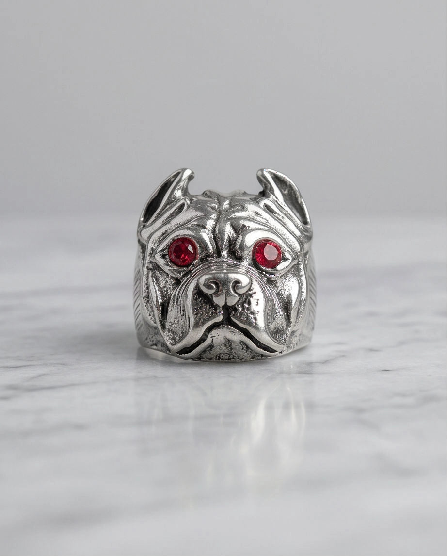Ruby-Eyed Sculpted Pitbull Ring