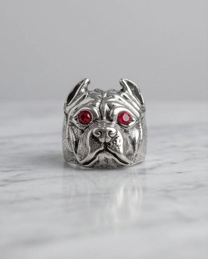 Ruby-Eyed Sculpted Pitbull Ring