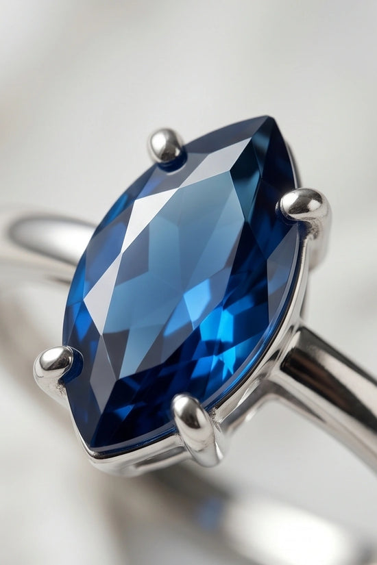 Sterling Silver Marquise-Cut Sapphire Blue Solitaire Ring