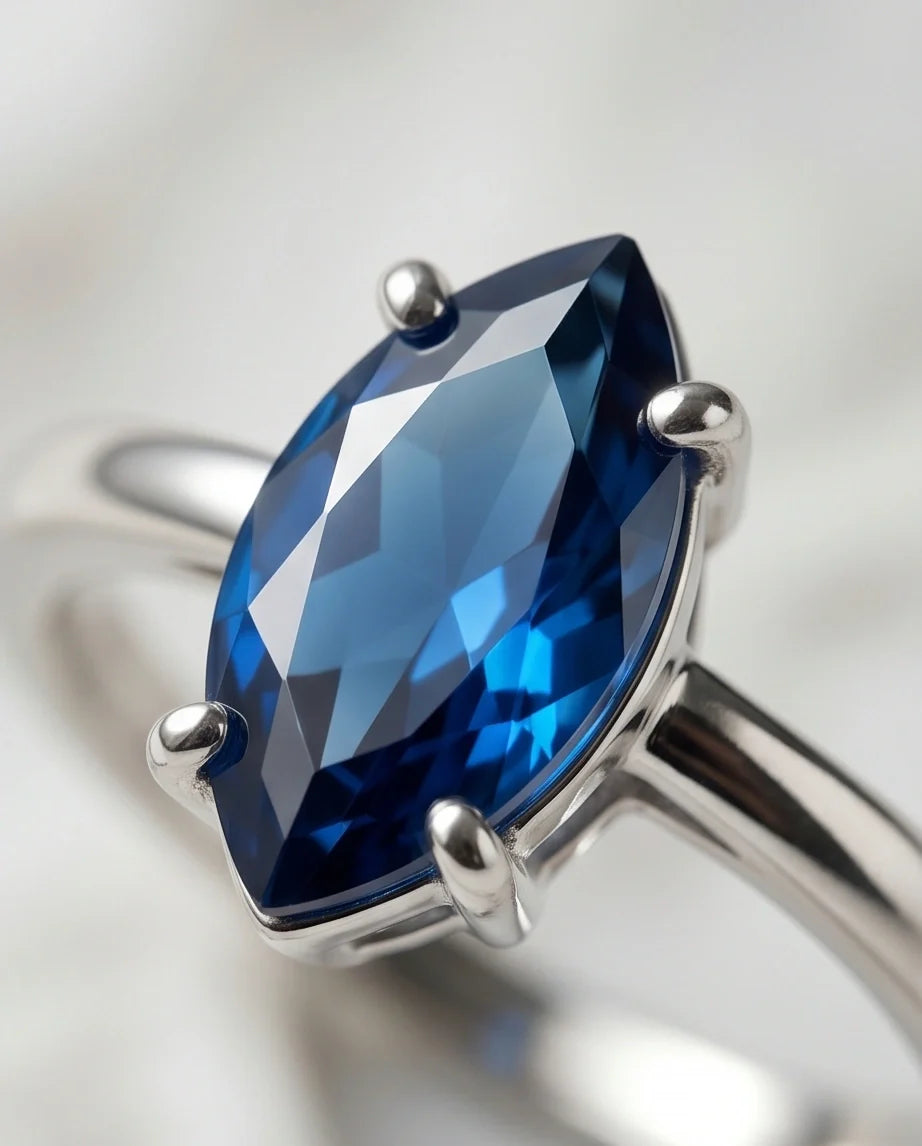 Sterling Silver Marquise-Cut Sapphire Blue Solitaire Ring
