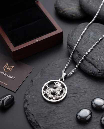 Silver Circular Dragon Medallion Pendant Necklace