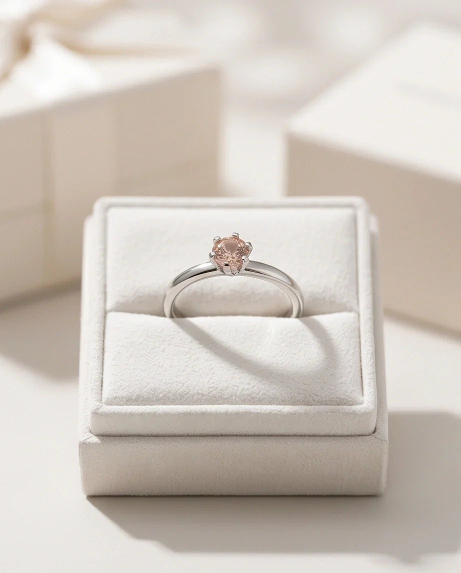 Sterling Silver Round-Cut Champagne Morganite Solitaire Ring