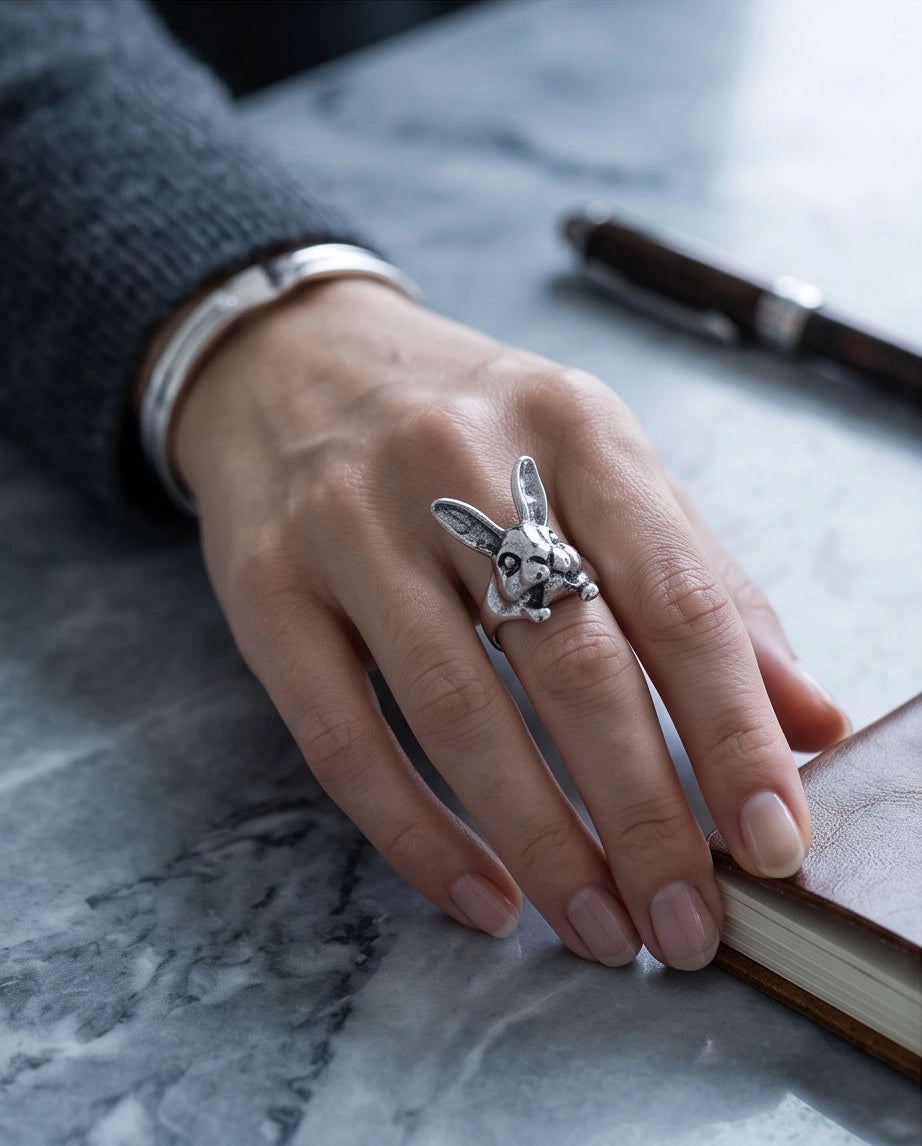 Silver Sculpted Bunny Rabbit Ring