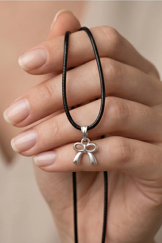 Silver Polished Ribbon Bow Necklace