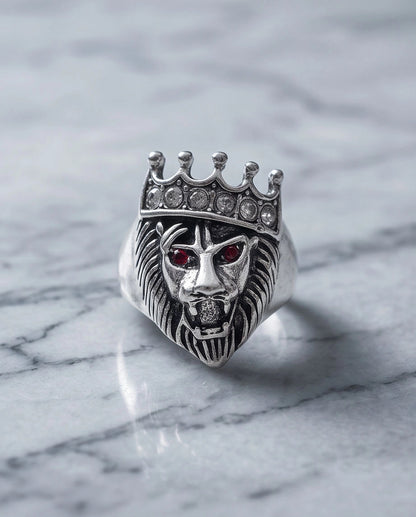 Ruby-Eyed Crowned Lion King Ring