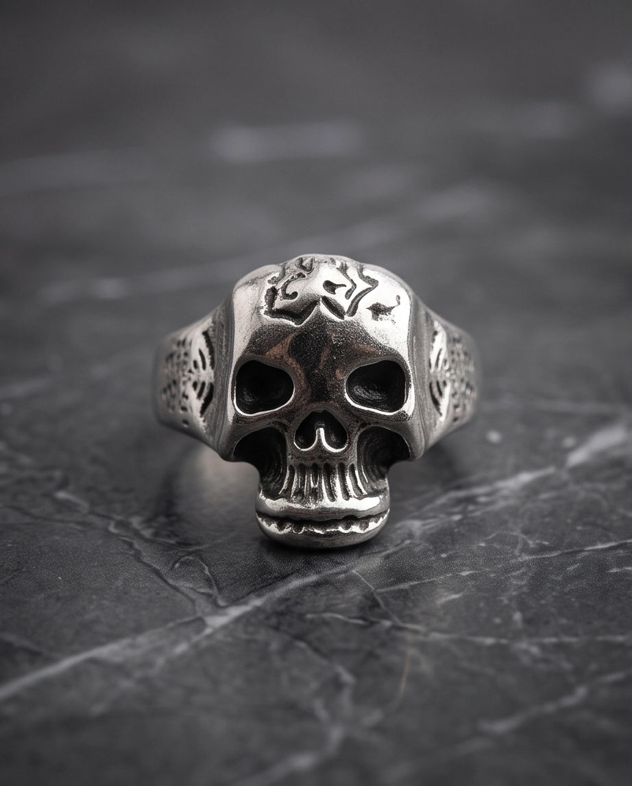 Engraved Sculpted Skull Ring