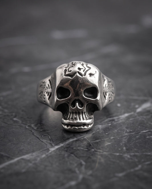 Engraved Sculpted Skull Ring