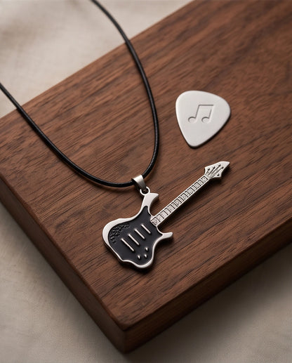 Black and Silver Electric Guitar Cord Necklace