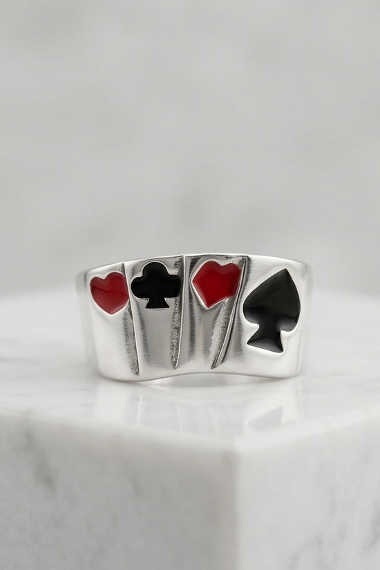 Sterling Silver Poker Card Suits Signet Ring