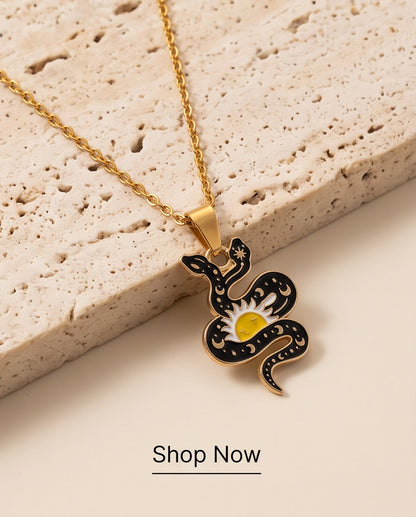 Gold Sunburst Serpent Enamel Pendant Necklace