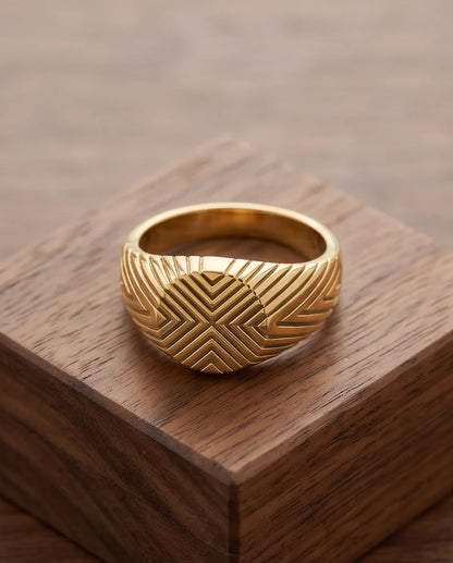 Radiant Chevron Geometric Gold Signet Ring